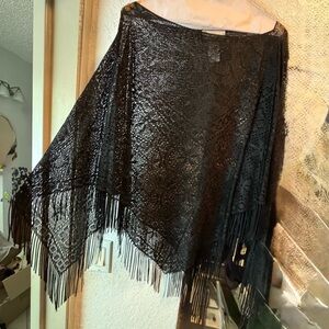 Elegant Black Fringe Lace Poncho
